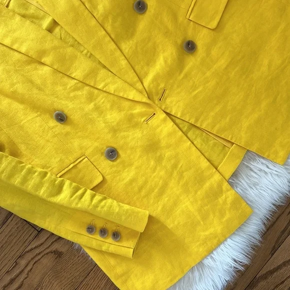 Banana Republic Linen Yellow Double-Breasted Women's Blazer - Picture 3 of 9